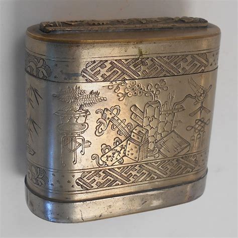 antique metal asain opium box|chinese opium burner.